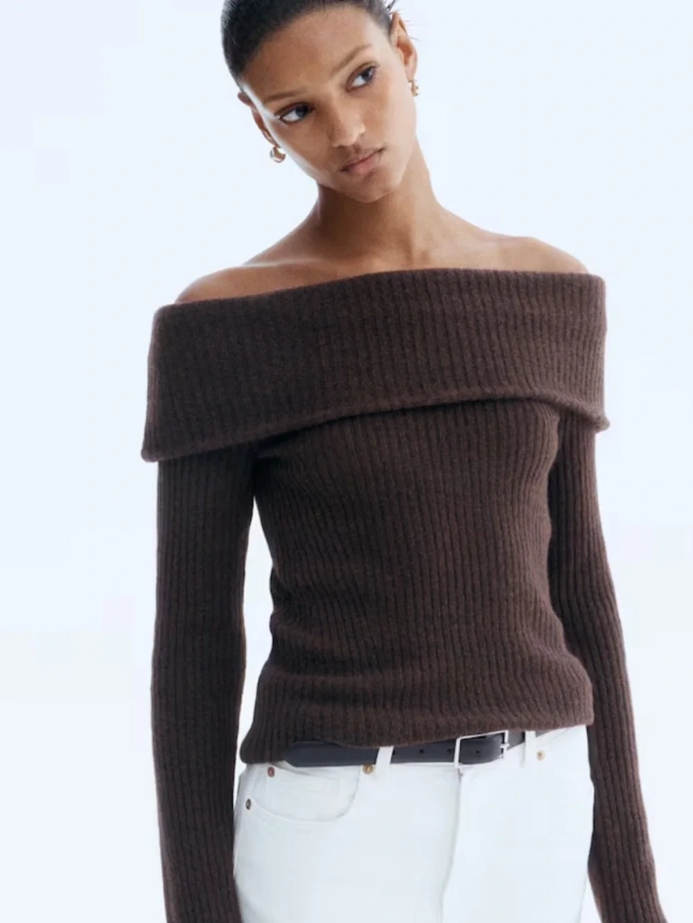 H&M Ribbed Knit Off Shoulder Sweater - Picture 2 of 8